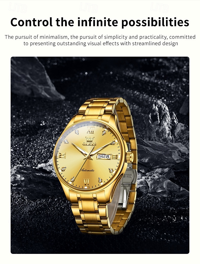OLEVS Men's Mechanical Watch, Minimalist Fashion, Automatic Self-Winding, Luminous Date Week, Waterproof Steel Watch 2025 - $119.99 –P3