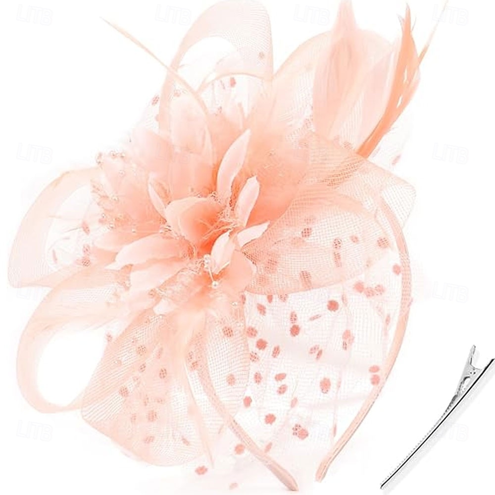 Fascinator-Hut, Feder-Stirnband, Damen-Fascinator, Teeparty-Kopfbedeckung mit Clip, Blumen-Stirnband für Mädchen &Ampere 2025 - $32.99 –P2
