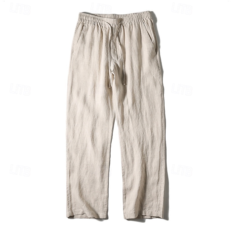 Men's Linen Pants Trousers Summer Pants Beach Pants Pocket Drawstring Elastic Waist Plain Comfort Breathable Vacation Daily Holiday Hawaiian Boho Navy Blue Beige 2025 - $17.99 –P3