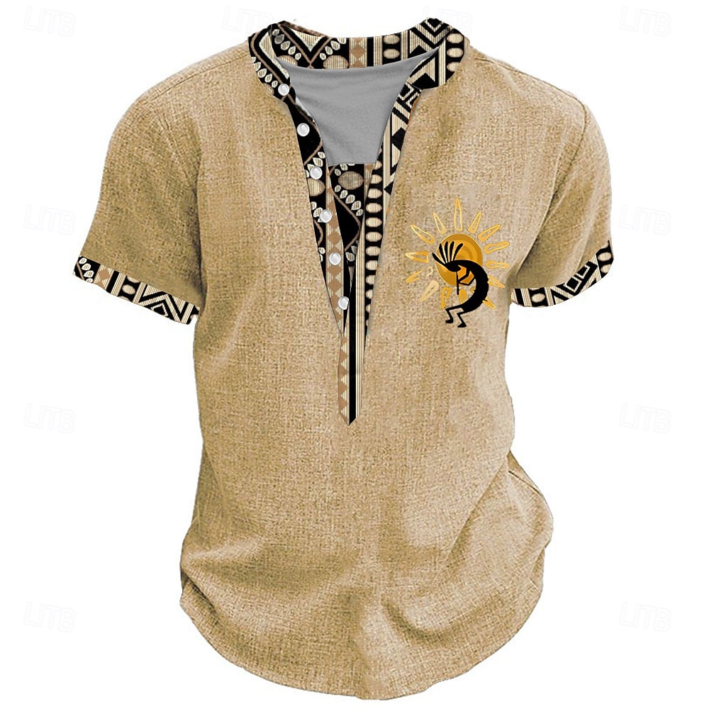 Per uomo Grafico Tribale Maglia Henley Manica Corta Stampa 3D Moda Designer Essenziale Streetwear Casuale Quotidiano Estate Primavera Blu chiaro Nero Verde Cachi Collo alla coreana Maglietta Henley del 2025 a $20.99 –P2