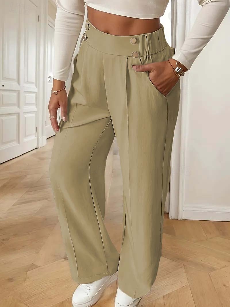 Femmes Slacks Mode Chino Longueur complète Taille haute Uni Avec Poches Confortable Doux Non Elastique Bureau / Carrière Décontracté Quotidien Abricot Noir Marine foncé Kaki Printemps, Automne de 2025 ? $19.99 –P12