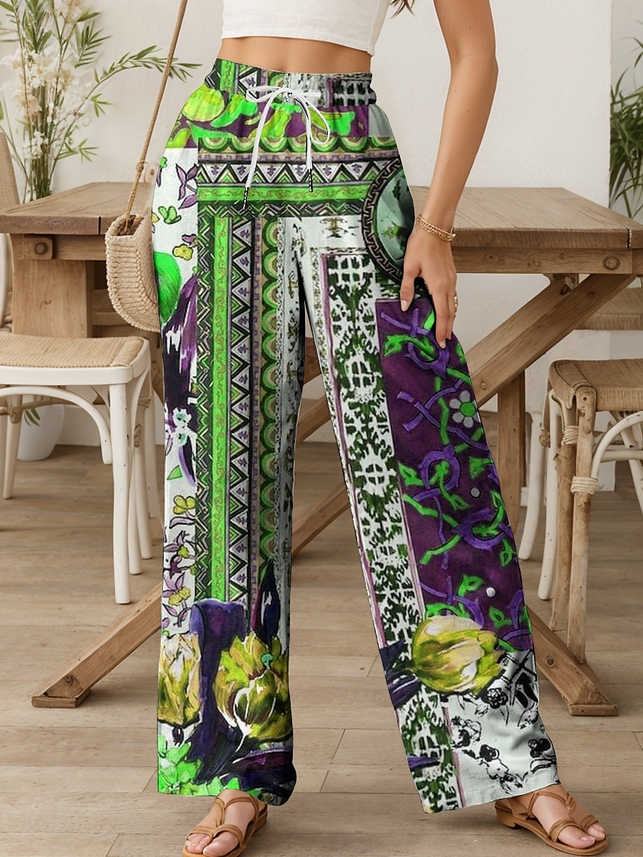 Dame Bred Bukseben kinesisk Posete bukser Ferie Årgang Mote Lang Høy Midje Blomstret Grafisk Geometrisk Printer Hold Varm Pustende Myk Mikroelastisk Formell Feriereise Gate Oransje Rød Ametyst Grønn 2025 - $24.99 –P5