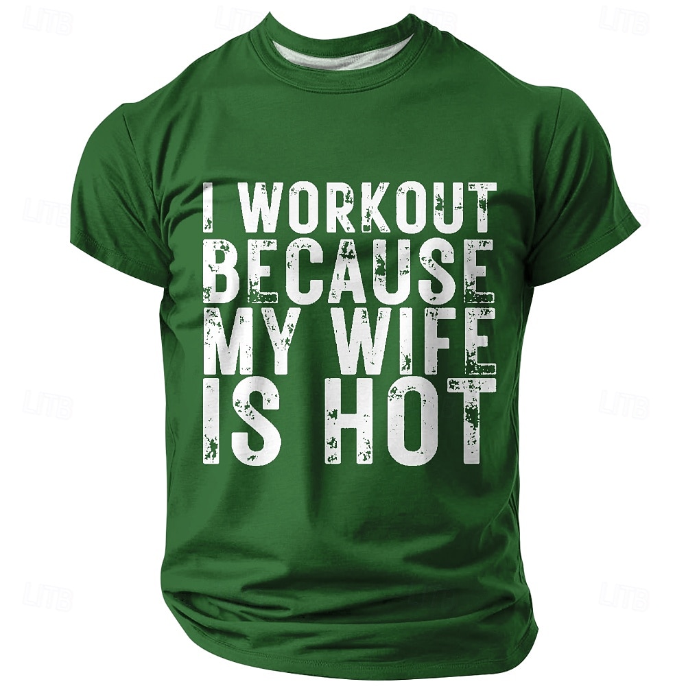 Maglietta grafica divertente per uomini 'Mi alleno perché mia moglie è attraente' umorismo da marito del 2026 a $19.49 –P3