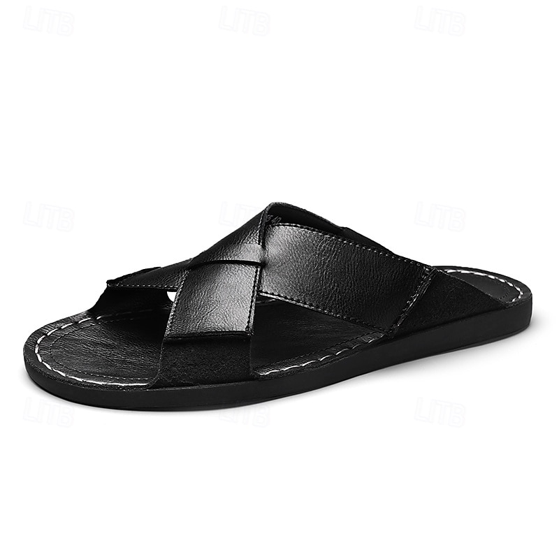 Braune Herren-Sandalen mit Kreuzriemen aus Kunstleder – bequeme Schlupfsandalen mit hochwertiger Lederkonstruktion und verstellbarer Passform, ideal für entspannten Sommerlook und Outdoor-Abenteuer 2025 - $42.99 –P9