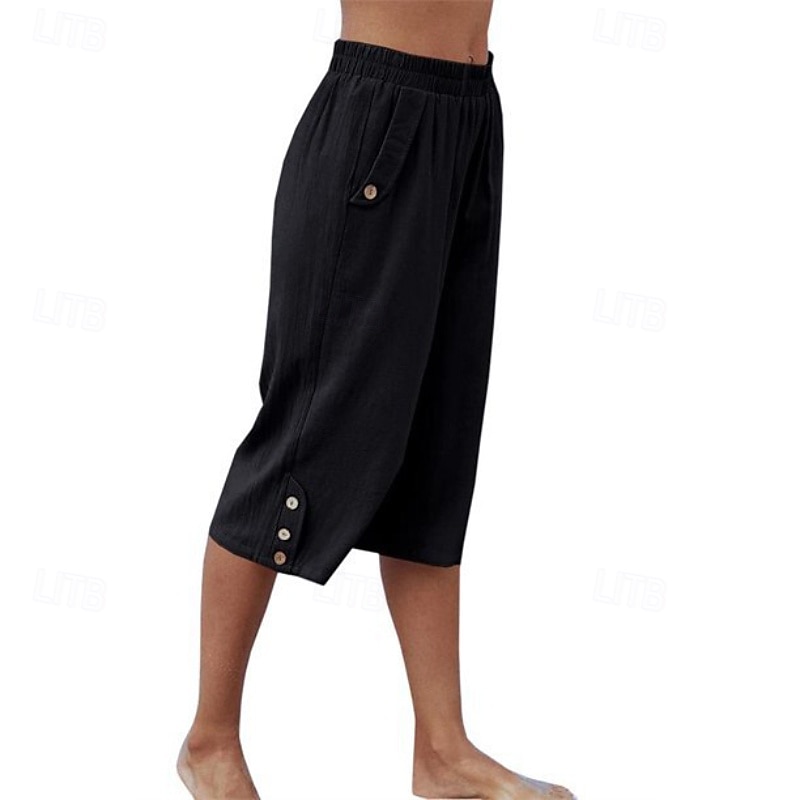 Damen Kunstbaumwollleinen Caprihose Stoffhosen Lässig Wadenlang Natürliche Taille Einfach Tasche Elastischer Bund Außenbereich Bequem Urlaub Straße Wein Grau Schwarz Rosa Sommer Normale Passform 2026 - $17.49 –P6