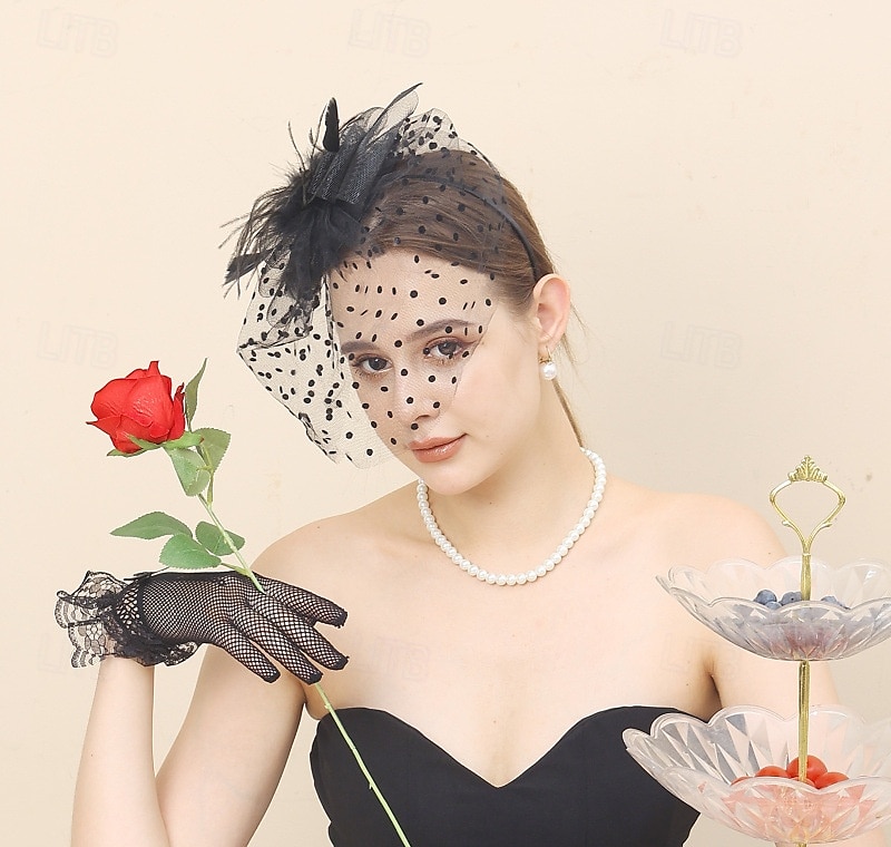Kopfstück Tüll Federn Hochzeit Abendgesellschaft Elegant Hochzeit Mit Feder Kopfschmuck Kopfbedeckung 2025 - $16.99 –P1