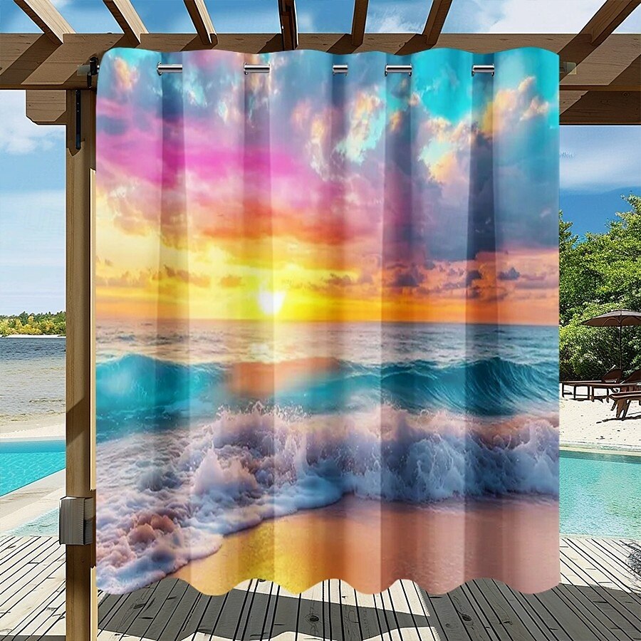 Waterproof Outdoor Curtain Privacy, Sliding Patio Curtain Drapes, Pergola Curtains Grommet 3D Ocean Beach Landscape For Gazebo, Balcony, Porch, Party, 1 Panel 2025 - $34.99 –P8