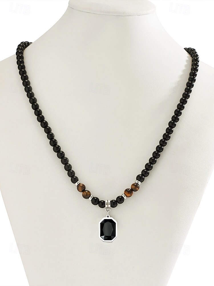 Men's Black Onyx Beaded Necklace with Tiger Eye Accents and Silver Pendant – Stylish Gift for Casual and Formal Occasions 2025 - $9.99 –P10