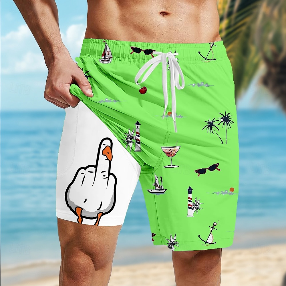 Herr Kokosnötsträd Rolig Anka Fodrade shorts 2 i 1 simshorts Badshorts Medium Midja Hawaiisk Semester Standkläder Sidfickor Med kompressionsfoder Elastisk dragsko i midjan Designer Kläder 2025 - $21.99 –P6