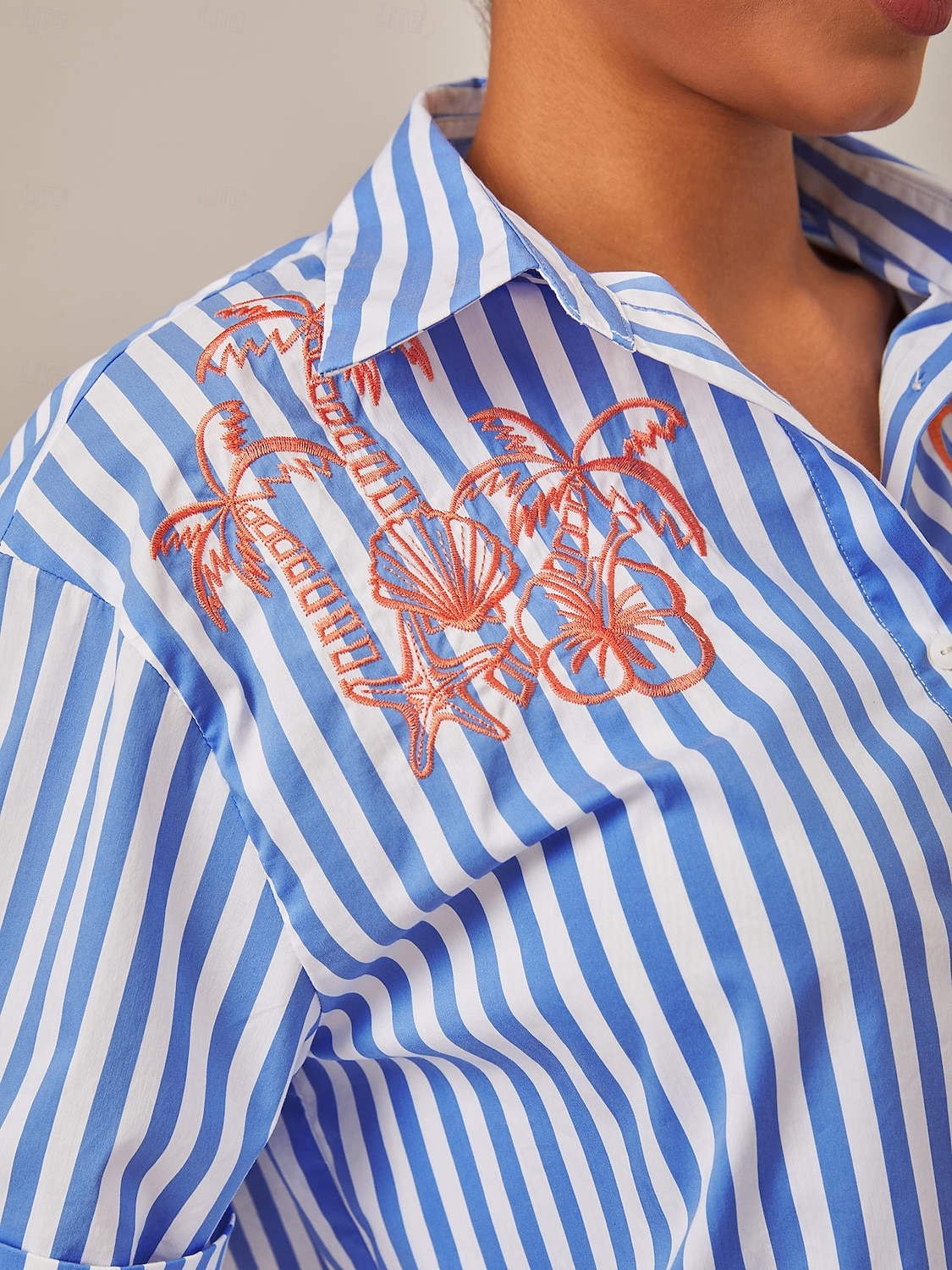 chemise oversize brodée à rayures d'été de 2025 ? $68.99 –P4