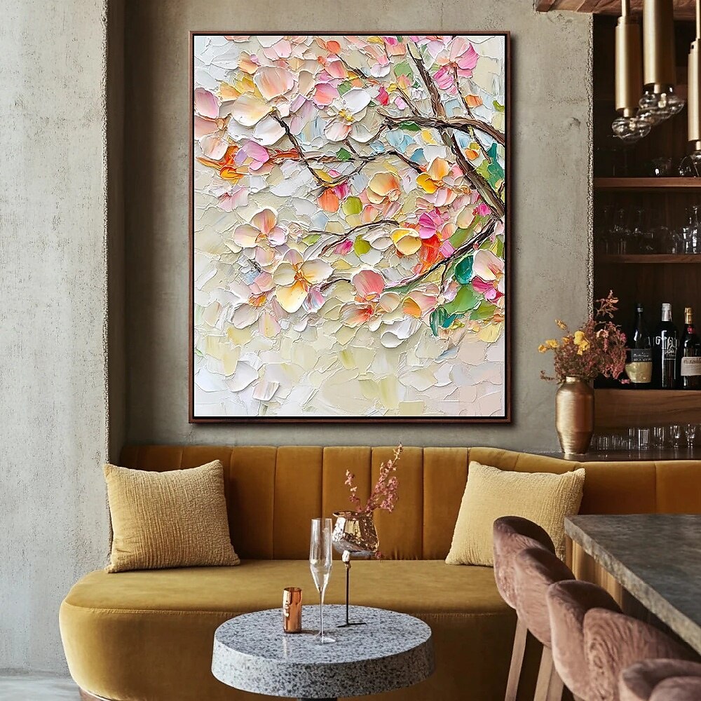 reines großes handgemaltes Blumenölgemälde handgemaltes Wildblumengemälde handgemachte 3D-Textur blühendes Blumengemälde auf Leinwand zusätzliche Flora-Malerei Wandkunst botanische Malerei 2025 - $91.99 –P3