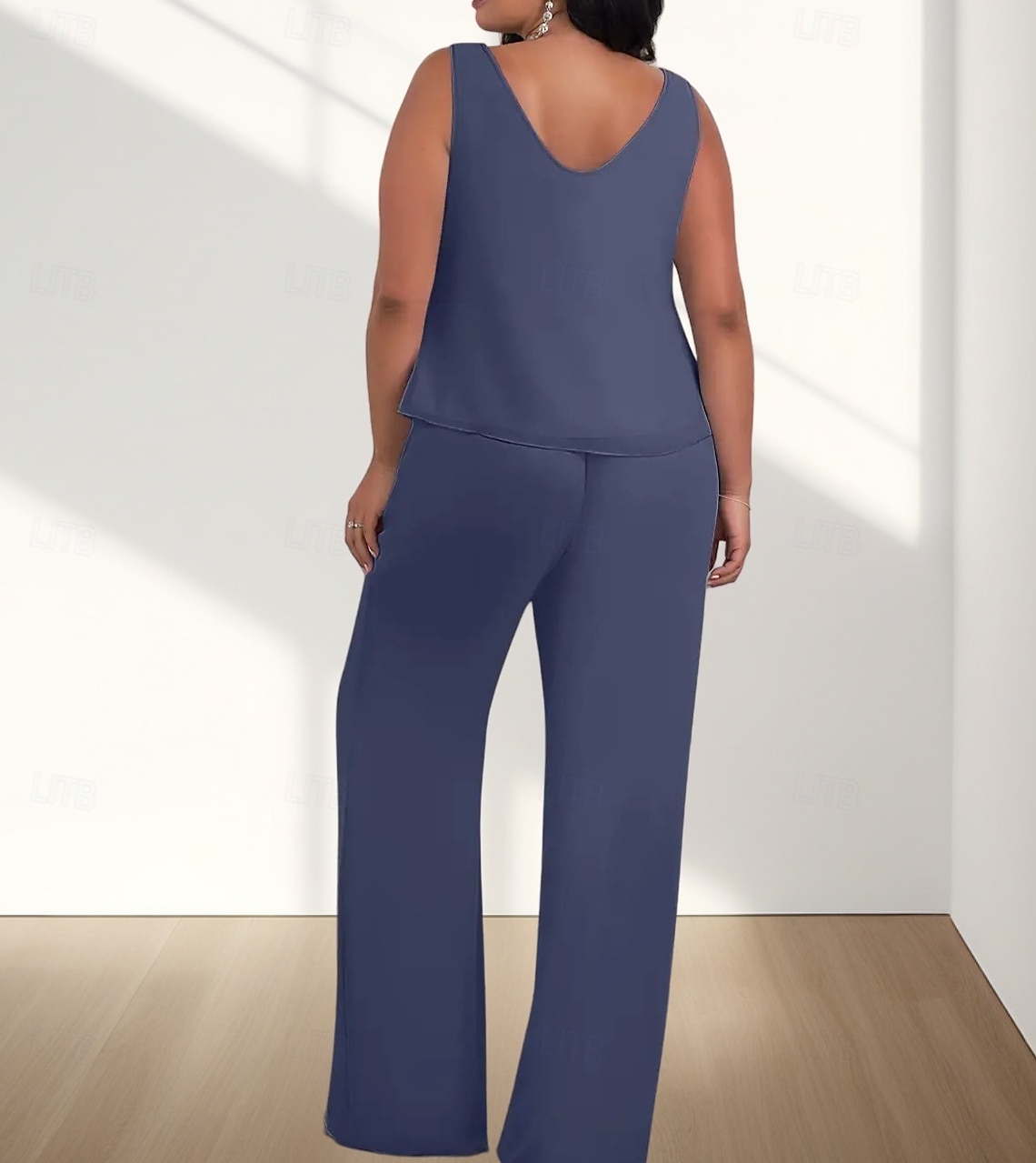 Jumpsuit  Buksedress 3 Delt Mor til bruden Kjole Bryllupsgjest Elegant Ledig Rund Utringning Gulvlengde Chiffon 3/4 Lengde Ermer med Perleapplikasjoner 2025 - $169.99 –P5