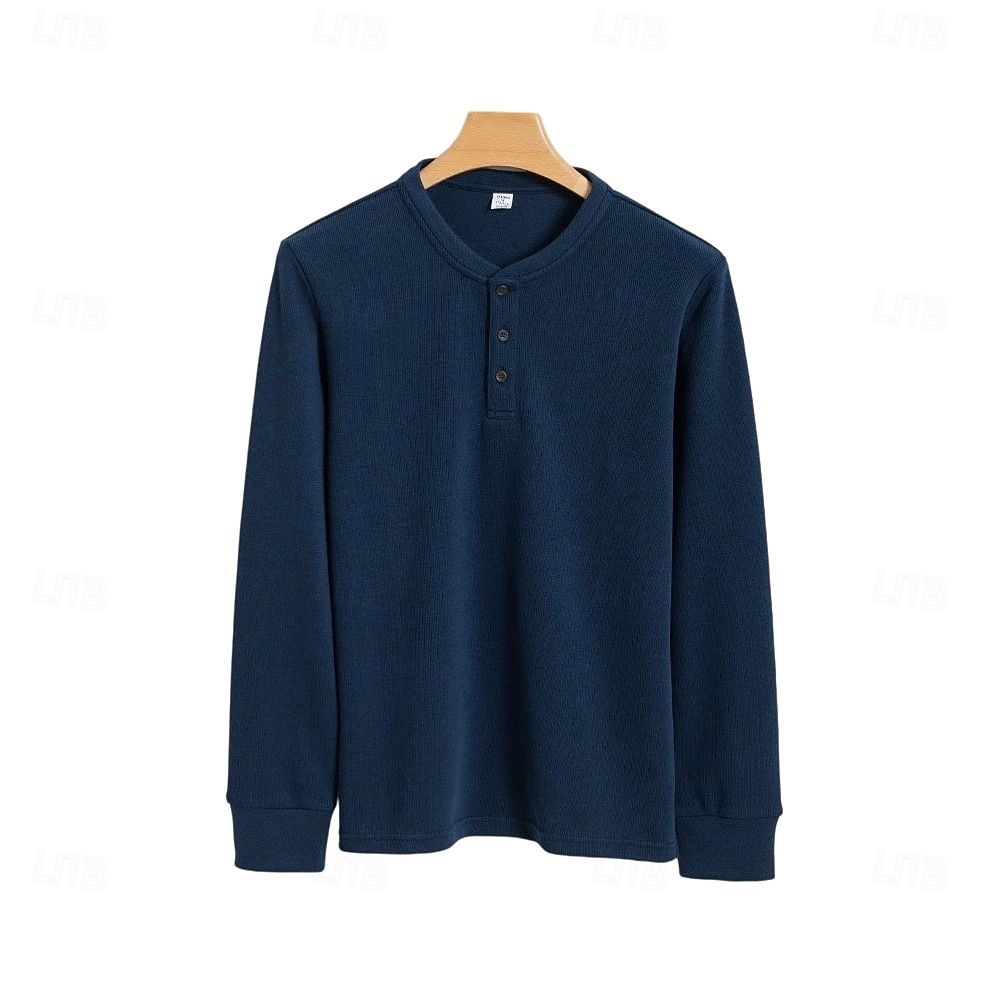 Homens Camiseta Manga Longa Cor Única Neutra Diário Casual Abotoar Henley Escola Casa Trabalho Todas as Estações Verde Escuro Cinzento Escuro Preto Camiseta Henley de 2025 por $27.99 –P17