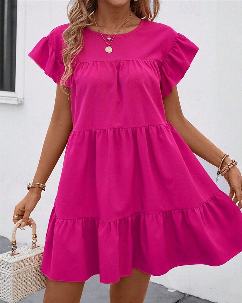 Damen Minikleid Freizeitkleid Sommerkleid Elegant Mode Outdoor Ferien Date Normale Passform Einfach Kurzarm Rundhalsausschnitt Schwarz Blau Rosenrot Sommer Frühling 2025 - $26.99 –P10