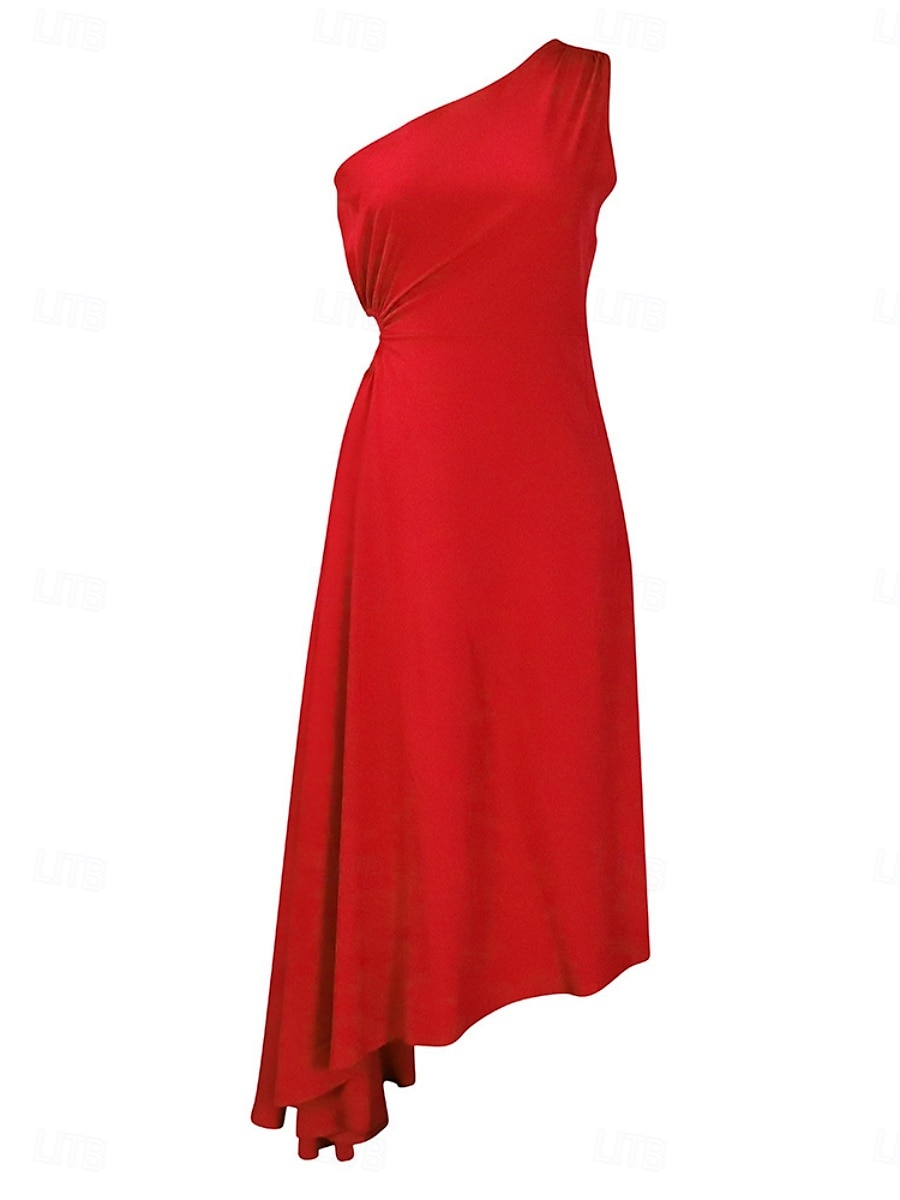 Robe Maxi Femme Robe A Ligne Couleur Unie Robes de Travail Robe Off The Shoulder Formelle Fête de Travail Coupe Régulière Simple Une Épaule Jaune Rouge Vert Été Printemps de 2025 ? $39.99 –P3