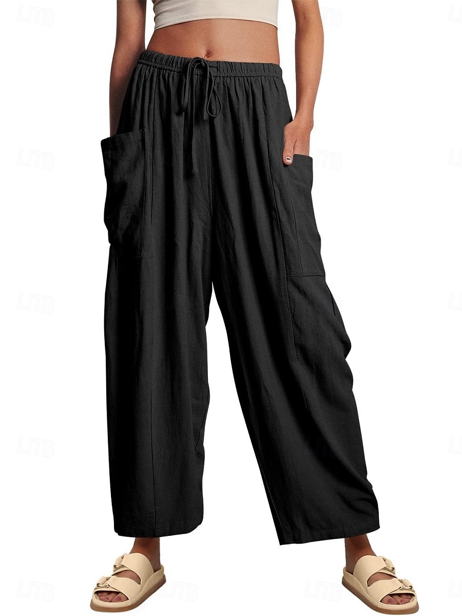 Pantalones baggy de chinos de pierna ancha para mujer Básicos Casual Largos Cintura alta Sencillos Con bolsillo Cinturilla elástica Cómodos Suaves Confortables Micro-elástico Exterior Calle Diaria 2025 - $26.99 –P16