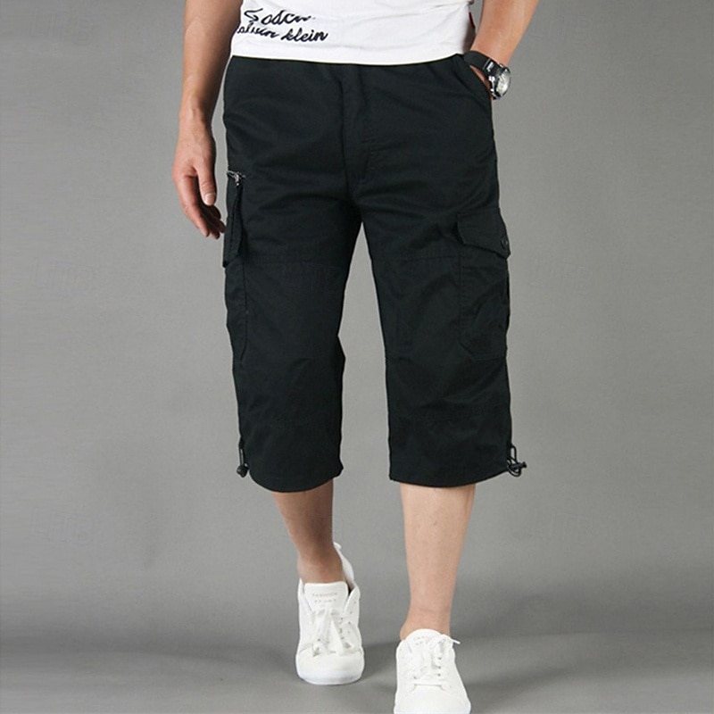 Men's Cargo Shorts Shorts Summer Shorts Drawstring Elastic Waist Multi Pocket Plain Comfort Wearable Calf-Length Outdoor Sport Daily Fashion Casual Black Khaki 2026 - $20.99 –P2