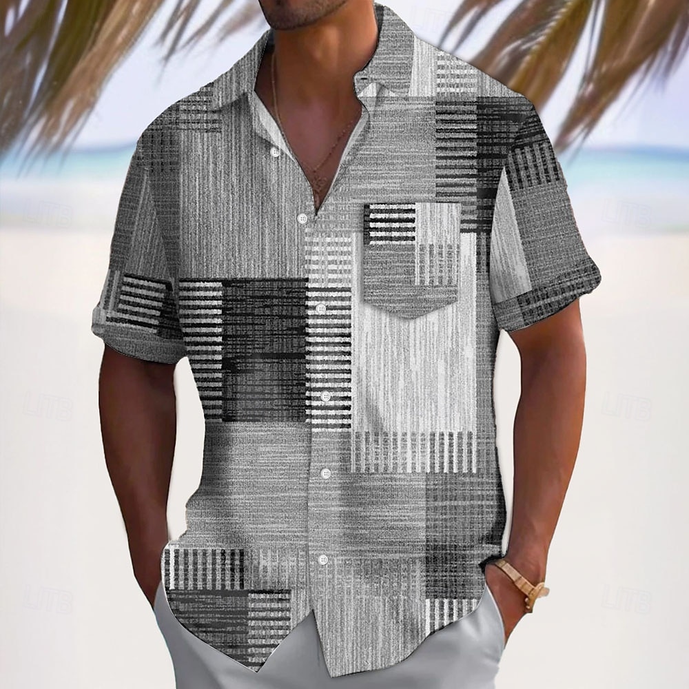 Miesten Geometrinen Väripalikka Tilkkutäkki Paita Rento paita Button Up paita Lyhythihainen Muoti rento Loma Arkikäyttö Pyhäpäivä Kesä Kevät Sänkyjen avaus 3D-tulostus kauluspaidat Edessä yksi tasku 2026 - $25.99 –P3
