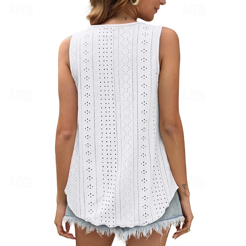 Per donna Camicie di cotone e lino Blusa Semplice Moderno Casual Senza Maniche Girocollo Top Regolari Quotidiano Uscire Asimmetrico Nero Bianco Rosa Estate del 2025 a $20.99 –P9