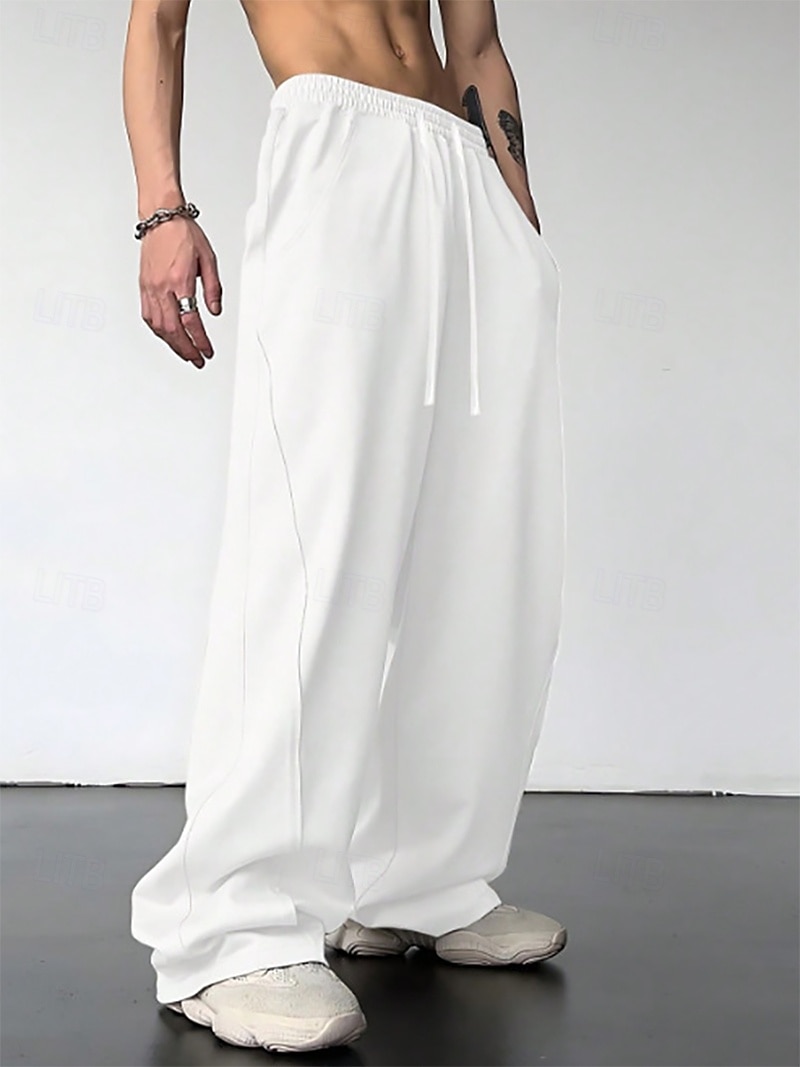 Herr Träningsbyxor med vida ben Atletiska byxor Långbyxor Snörning Elastisk midja Slät Komfort Andningsfunktion Ledigt Dagligen Helgdag Sport Mode Svart Vit 2026 - $22.99 –P7