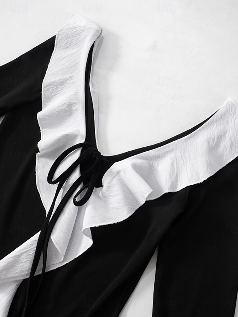 Women's Boho Dress Western Dress Vintage Mini Dress A Line Dress Ruffle Dress Casual Going out Beach Regular Fit Graphic Long Sleeve V Neck Black Summer 2025 - $29.99 –P8