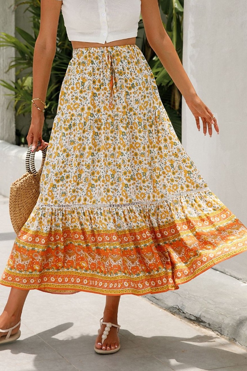 Pentru femei Fustă Boemia Casual Boho Maxi Talie Medie Fuste Floral Imprimeu Micro-elastic Vacanță Stradă Migdală Roșu-aprins Albastru piscină Portocaliu Vară Celofibră 2025 - $21.99 –P10