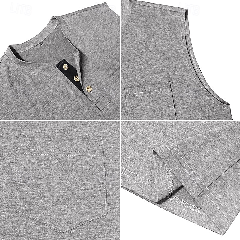 Herren Tank Top Weste Unterhemd Ärmelloses Shirt Ärmellos Henley Sommer Einfach Mode Designer Basic Klassisch Urlaub Straße Ausgehen Schwarz Weiß Dunkelmarine Top T-Shirt für Herren 2025 - $19.99 –P5