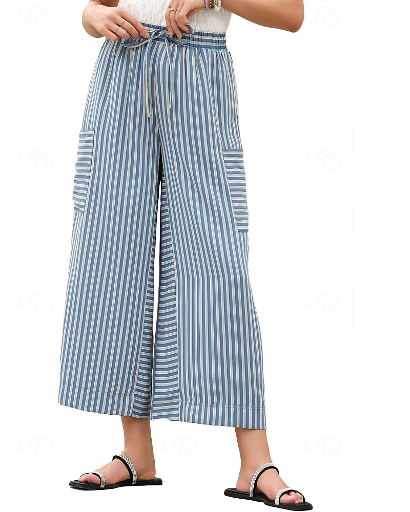 Femmes Slacks Pantalons Streetwear Occasionnel Longueur complète Naturel Rayé Avec Poches Conception à cordon élastique Confortable Extérieur Rue Sortir Rouge orangé Bleu ciel clair Marine fonc de 2025 ? $19.99 –P2