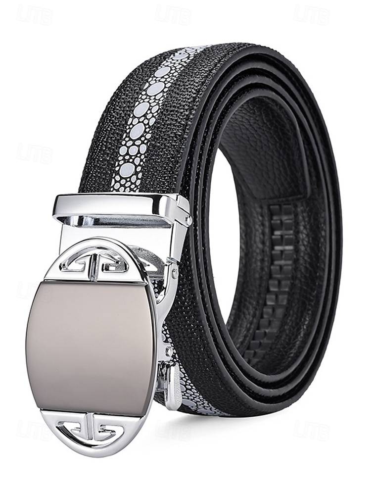 Men's Genuine Stingray Leather Automatic Buckle Belt – Luxury Textured Strap with Reflective Pattern for Business, Formal and Gift Occasions 2025 - $26.99 –P9