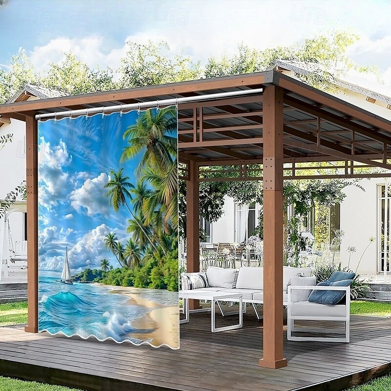 Vízálló Kültéri Függöny Magánélet Tolóteraszos Függöny Pergola Függönyök Fülekkel 3D Táj Tengerparti Kép A Kerti Pavilonhoz Erkélyhez Porchhoz Partira 1 Panel 2025 - $34.99 –P2