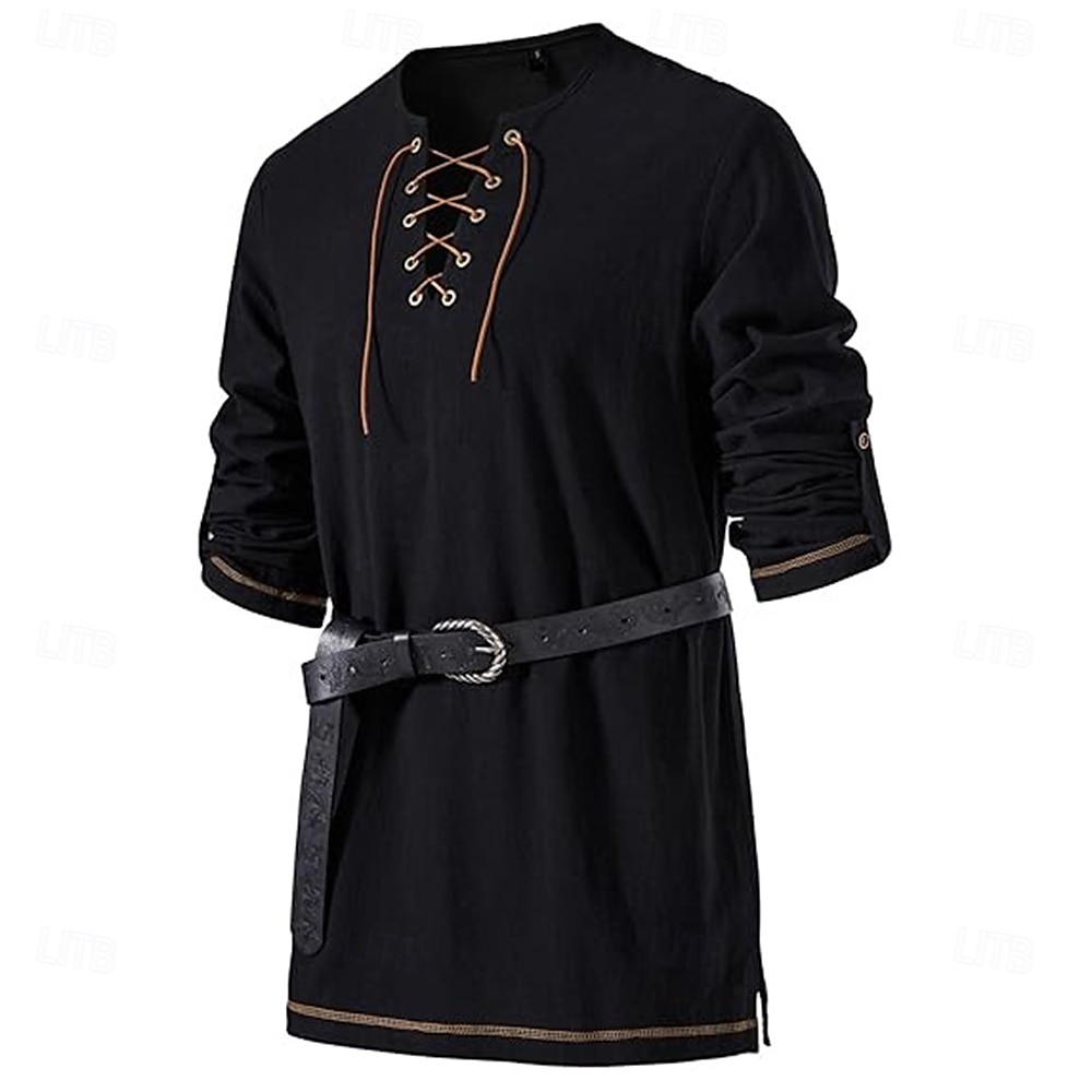 Middeleeuws Renaissance 17e eeuw Gemiddelde Lengte Blouse / overhemd Cosplay kostuum Ridder Viking Keltische ridder Trekkoord Effen Kleur Kostuum Voor heren Piraat Halloween Maskerade Casual 2025 - $28.99 –P15