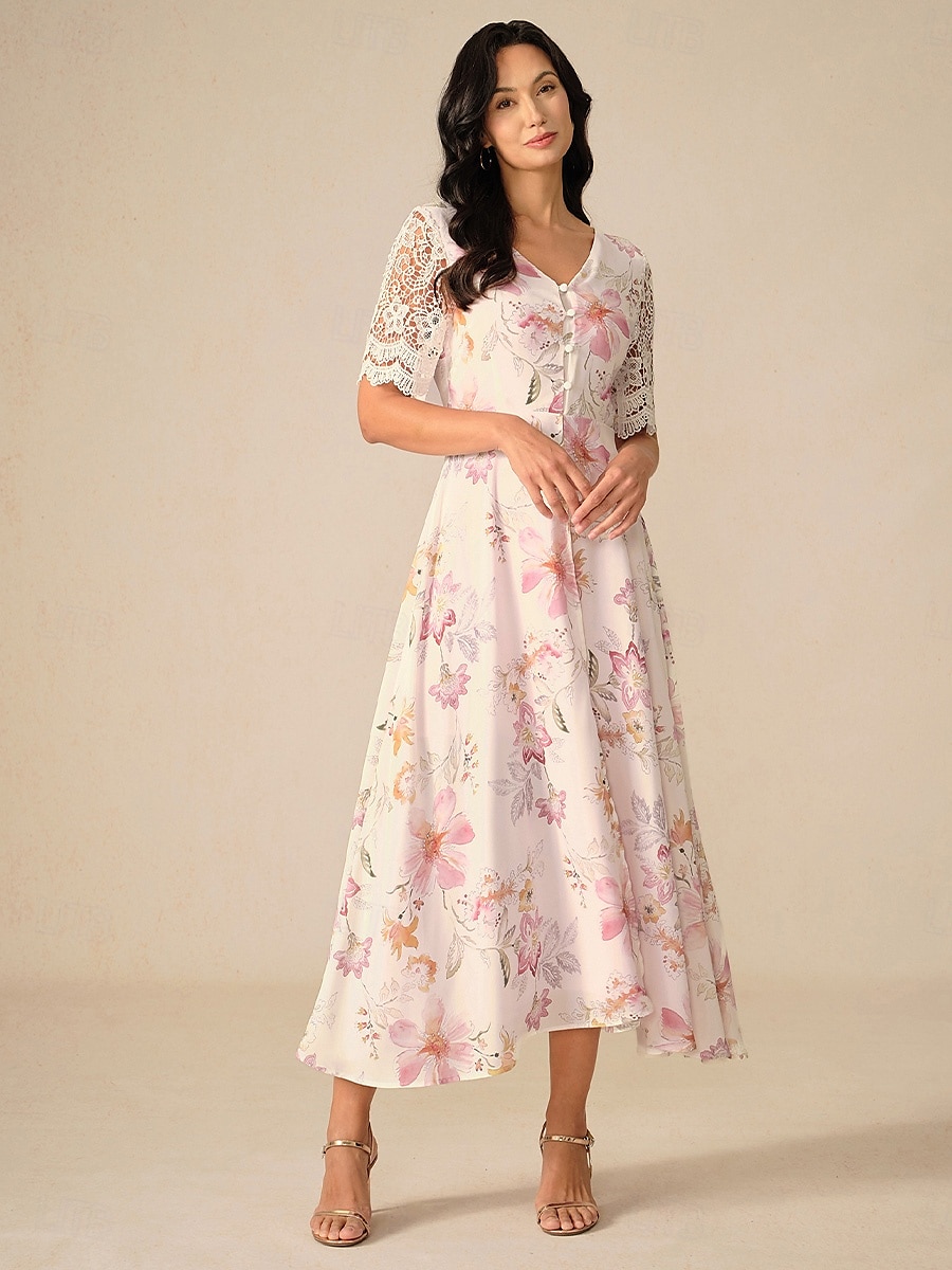 Femme Robe Maxi Robe Trapèze Elégant mode Vacances du quotidien Standard Floral Manche Courte Col V Rose Claire Eté de 2025 ? $69.99 –P6