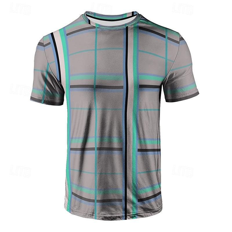 Men's T Shirt Henley Shirt Tee Short Sleeve Shirt Short Sleeve Crewneck Summer Plaid / Check Fashion Designer Basic Check Pattern Vacation Street Going out Sky Blue+Silver Yellow Red Top Tee for Men 2025 - $12.49 –P5