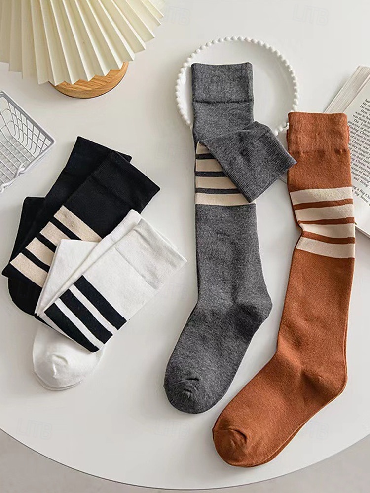 Kniehohe, asymmetrisch gestreifte Damensocken – sportliche, über die Wade reichende Baumwollsocken für Schuluniformen für Schüler, Abschlussfeiern, Cheerleading und den Alltag 2025 - $7.99 –P8