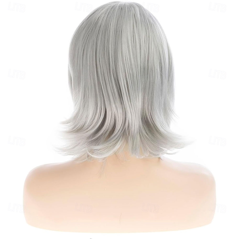 gelaagde grijze pruiken voor vrouwen, schouderlange rechte pruik met pony, natuurlijk synthetisch cosplay vervangingshaar pruik 2026 - $25.99 –P5