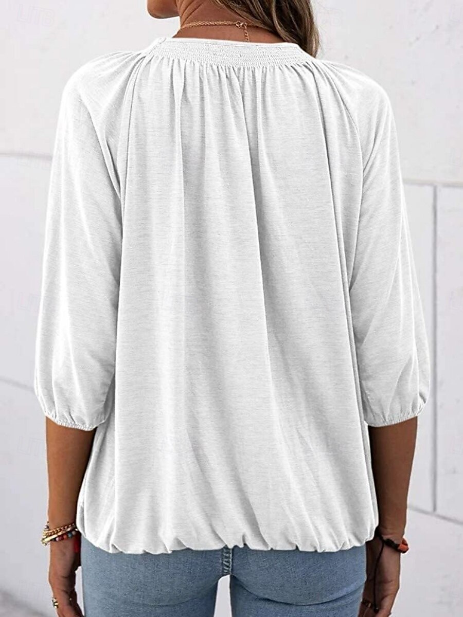 Femmes T-shirt Uni Mode Moderne Manche 3/4 Col ras du cou Hauts Réguliers Quotidien Noir Blanche Rose Claire Vin Vert Véronèse Été de 2025 ? $12.99 –P3