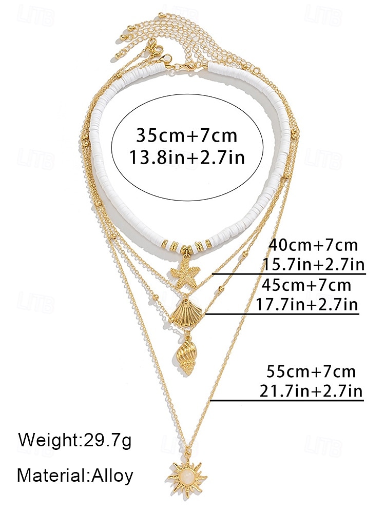 Boho gelaagde schelp- en kralenkettingset voor dames – turquoise hanger in strandstijl en gouden bedels voor zomervakanties en festivals 2025 - $12.36 –P10