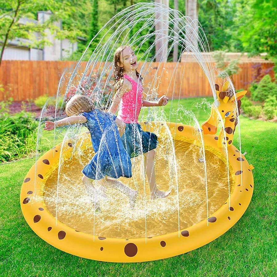 Tapis de jeu d'eau extérieur de 68 pouces, motif de vie marine multicolore, tapis anti-éclaboussures en PVC durable avec arroseur, antidérapant &gonflable idéal pour les jouets aquatiques amusants de de 2025 ? $70.99 –P3