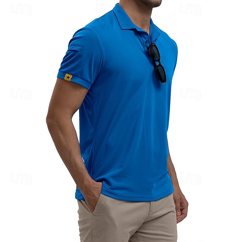Men's Golf Shirt Golf Polos Shirts Work Casual Lapel Short Sleeve Basic Modern Plain Patchwork Buttons Summer Regular Fit Blue Sky Blue Army Green Golf Shirt 2025 - $23.99 –P20