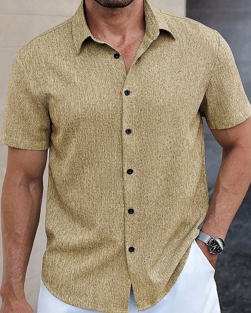 Men's Shirt Summer Shirt Casual Shirt Beach Shirt Button Up Shirt Blue Green Deep Blue khaki Beige Short Sleeve Plain Lapel Vacation Hawaiian Clothing Apparel Polyester Fashion Casual Comfortable 2026 - $29.99 –P11
