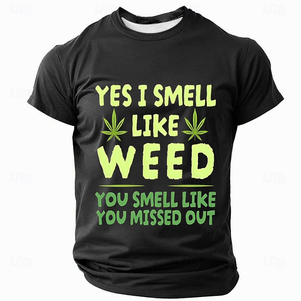 Men's Text Leaves Funny Slang T Shirt Short Sleeve T shirt 3D Print Crew Neck Crewneck Shirt Fashion Daily Casual Street Casual Daily Black Blue Green Summer Spring Clothing Apparel S M L XL XXL XXXL 2025 - $18.99 –P4