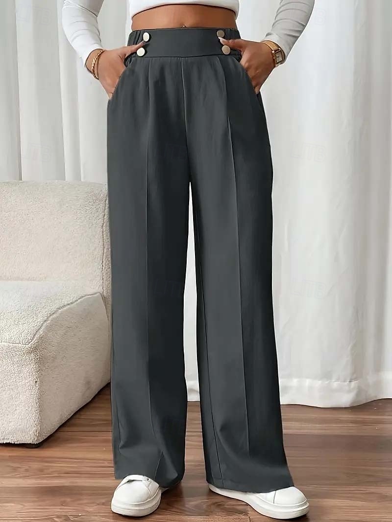 Femmes Slacks Mode Chino Longueur complète Taille haute Uni Avec Poches Confortable Doux Non Elastique Bureau / Carrière Décontracté Quotidien Abricot Noir Marine foncé Kaki Printemps, Automne de 2025 ? $19.99 –P13