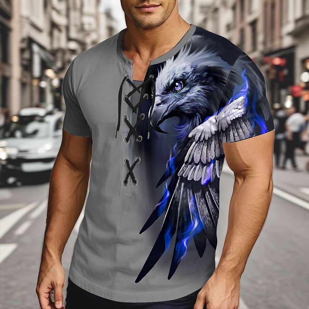 Herr Örn T-shirt Kortärmad T-shirt 3D-tryck Snörning i halsen Skjorta drivna Designer Gata Ledigt Dagligen Gul Blå Purpur Sommar Vår Kläder S M L XL XXL XXXL 2025 - $18.99 –P2