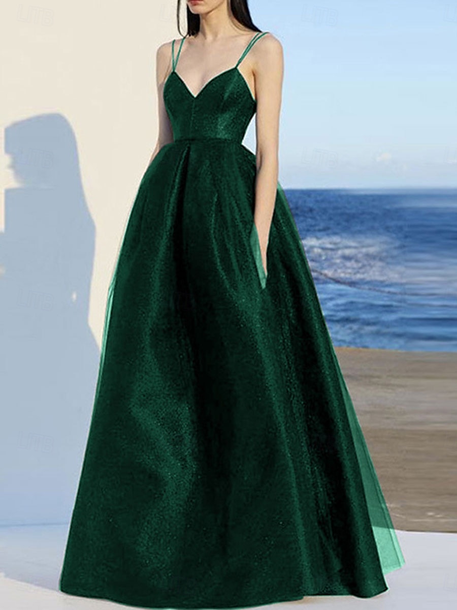 A-line quinceanera šaty elegantní šaty svatba svatební hosté dlouhé do podlahy bez rukávu výstřih do V polyesterový s plisováním 2025 - $109.99 –P1