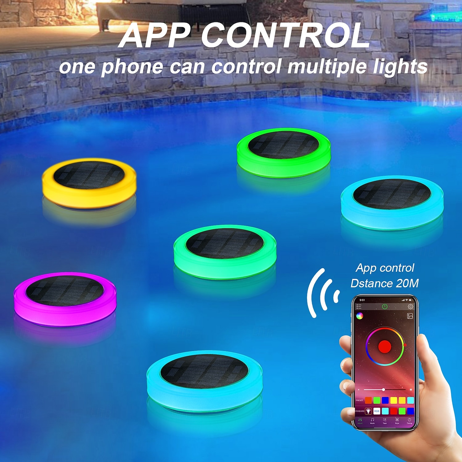 1 Pc Outdoor Waterproof Solar Pool Float Light Fountain Pool Landscape Light RGB16 Color Illusion Dimming Remote Control or APP Control Path Lawn Light 2025 - $71.99 –P10