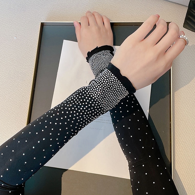 Set di maniche di protezione solare scintillanti con strass ad alta elasticità, per donna, maniche dimagranti, stile mondano, maniche corte, maniche estive. del 2025 a $12.99 –P4