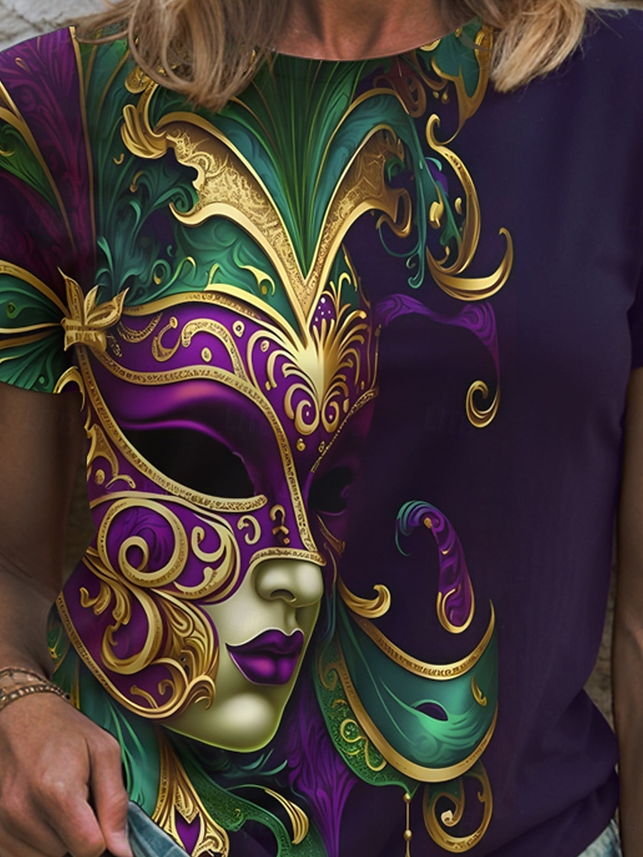 Femmes T-shirt Graphique ancien Élégant Occasionnel Manche Courte Col ras du cou Col rond Hauts Réguliers Quotidien Imprimé Fuchsia Vert Été Printemps de 2025 ? $19.99 –P3