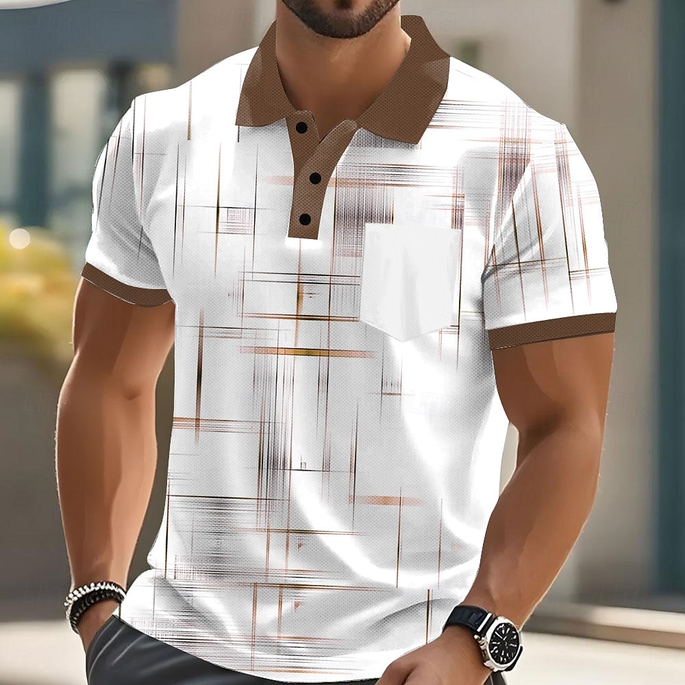 Miesten Geometrinen Viiva Polo Lyhythihainen Poolopaidat Kauluspaidat Business Casual ulko- Urheilu- ja treenivaatteet Arki-asut Napit Tasku 3D-tulostus Kesä Musta Sininen Purppura 2025 - $20.99 –P3