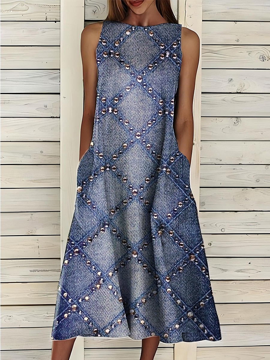 Damen Midikleid Sommerkleid A Linie Kleid Urlaub Lässig Cocktail Täglich Ferien Sommerkleid Normale Passform Grafik Geometrisch Ärmellos Rundhalsausschnitt Marineblau Königliches Blau Blau Himmelblau 2025 - $36.99 –P4