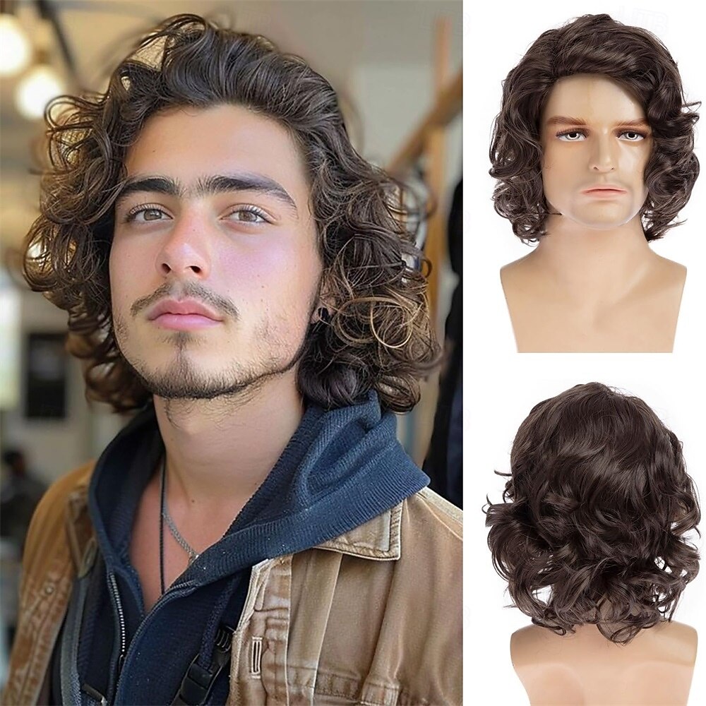 פאות חומות מתולתלות קצרות לגברים פאת שיער ליל כל הקדושים סינטטית טבעית בשכבות קוספליי לגבר 2025 - $25.99 –P7